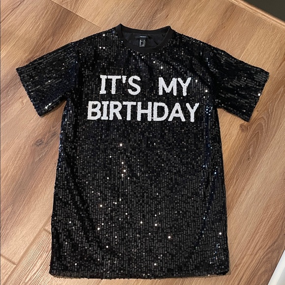 NWOT Forever 21 Black Sequin 'It's My Birthday' Dress - Picture 2 of 5